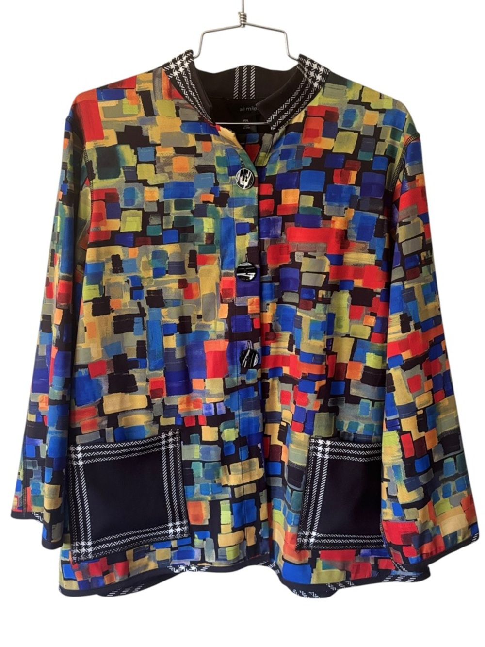 Ali Miles Funky Abstract Color-block Button Front Reversible Jacket Size PXL